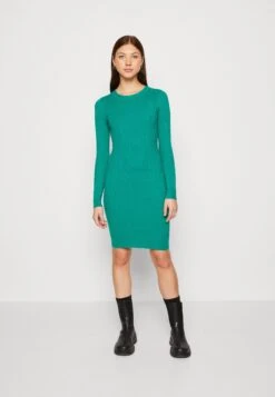 Even&Odd Crew Ausschnitt Ripp Basic Bodycon Mini Strickkleid - Robe Fourreau - Green