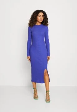Even&Odd Circ Long Sleeves Midi High Slit Dress - Robe Pull - Blue