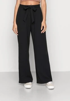 Even&Odd Belt Detail Wide Leg Pants - Pantalon Classique - Black